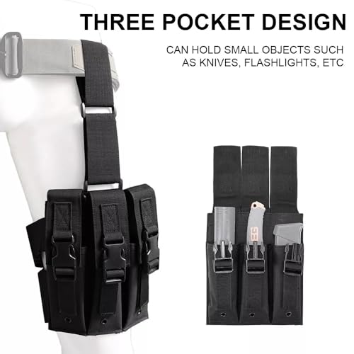 Pochette tactique triple porte-chargeurs réglable pour cuisse - 7