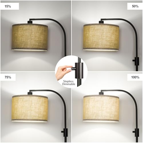 Image of Nintiue Upgraded Modern Arc Dimmable Tall Standing Floor Lamp with Champagne Shade, 1200 Lumens LED Bulb Included, for Living & Reading Room, Bedroom, Office & Nursery, Black