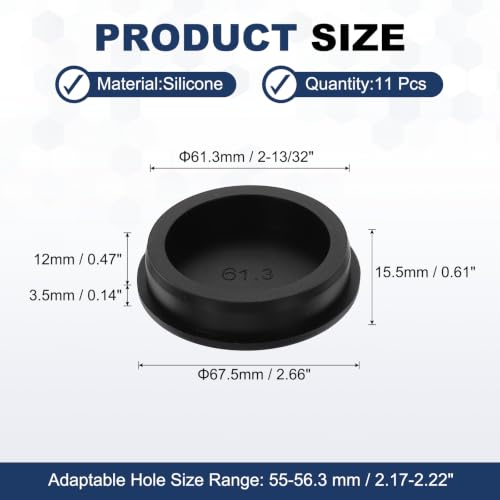 Image of MECCANIXITY 11pcs T-Shaped Silicone Plugs 61.3mm 2-13 /32 Inch Dia, Black | Snap in Plug Hole Seal Cover Round Rubber Stopper for 60-61.3mm Holes Kitchen Rubber Bulkheads Waterproof Sealing