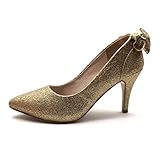  Angkorly - Chaussure Mode Escarpin Hauts Talons soirée Mariage cérémonie Femme Noeud Strass Glitter Paillettes Talon Haut Aiguille 8.5 CM - Doré - R214 T 39