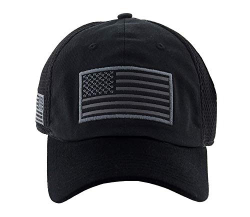 Altis Apparel American US Military Embroidered Flag Soft Mesh Hat Trucker Cap (Black)