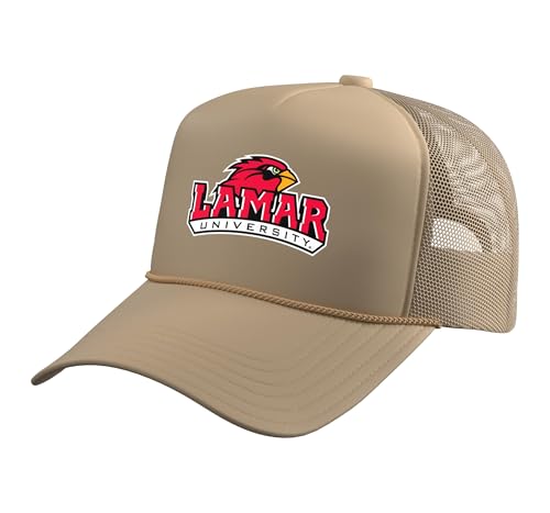 Lamar Cardinals | University NCAA Official Merch | PPLAMA01 Trucker Hat with Adjustable Mesh Back, Khaki
