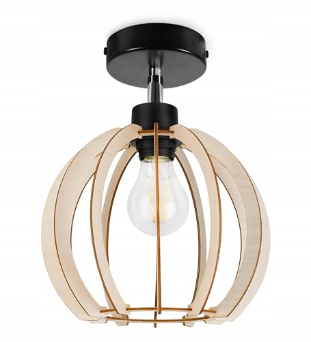 Light-Home Tulipas Lampara de Techo Colgante Industrial Timber - Lampara de Techo Modernas para Salón Dormitorio y Cocina - Metal y Madera - Bola grande