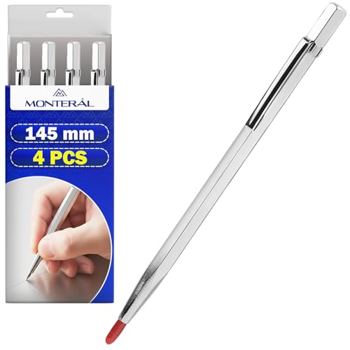 MONTERAL 4 Pièces Pointe a Tracer 145 mm pour Dessiner des Figures Surfaces pour Métalliques Céramiques Bois Verre - Pointe à Tracer Fabriqué en Métal et Carbure de Tungstène