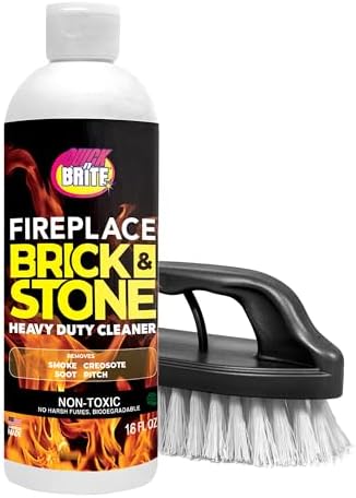 Quick N Brite Fireplace Gel Cleaner with Scrub Brush for Brick, Stone, Rock, Tile, and Marble, Nonabrasive Fireplace Cleaner, Made in the USA, 16 oz