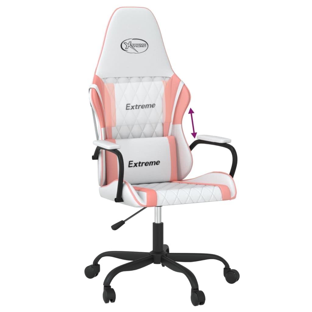 Gaming-Stuhl Weiß Rosa Kunstleder Ergonomisch Drehbar Höhenverstellbar Komfortabler Bürostuhl Mit Armlehnen und Wippfunktion Für Homeoffice Jugend Zimmer PC Esport