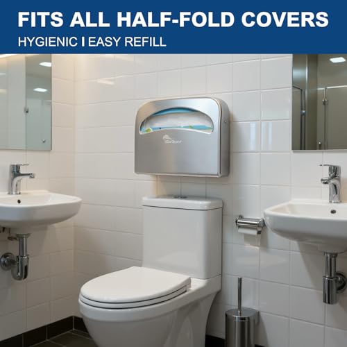 SoNeat Toilet Seat Covers Dispenser - Half Fold Stainless Steel Wall Mounted Toilet Seat Cover Holder for Commercial, Office, Restaurants, Hospitals and Schools, 16.81 Inches, 500 Seat Covers Capacity by SoNeat - Image 5