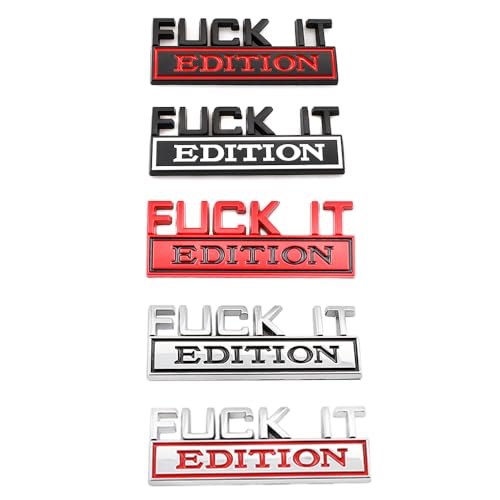 2 Pcs Fuck IT Edition Emblem Car Side Rear Front Hood Trunk Door Badge 3D Decal Sticker Fit for Car Truck SUV (Fuck IT, Silver Red)