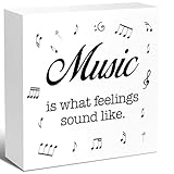 LVQHI Music is What Feelings Sound Like Wood Box Sign Desk Decor,Rustic Musical Box Sign Wooden Plaque for Home Bedroom Music Room Recording Studio Desk Shelf Table Decoration