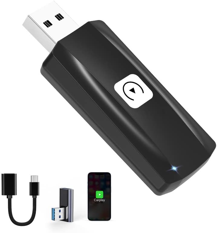 Adaptador inalámbrico CarPlay 2023, versión más reciente compatible con iPhone, compatible con Apple iOS 12+ para automóviles CarPlay con cable OEM,
