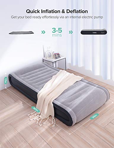 Sable Air Mattress Inflatable Blow Up Bed Twin Size XL with Built-in Pillow & Internal High Capacity Pump, Height 17"