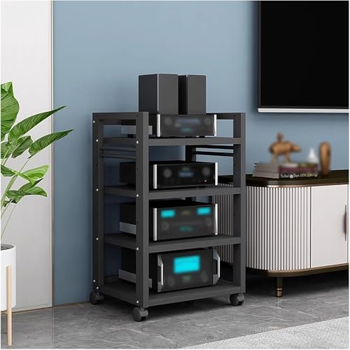 Étagère HiFi à 4 niveaux, support audio avec roulettes, étagère de rangement multimédia, tour multimédia AV, rangement ouvert pour la maison, le bureau...