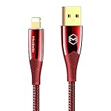 Smart LED 6FT/1.8M Auto Disconnect Lightning nylon Braided Sync Charge USB Data Cable For iPhone 7/7 Plus, 6/6 Plus, 6s/6s Plus, 5s/5c/5, iPad Pro/Air 2,iPad mini 4/3/2,iPod (6FT Red)