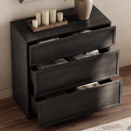 Image of WAMPAT Wided Nightstand with 3 Drawers, Modern Tall End Table with Large Storage for Bedroom, Bedroom Wooden Side Table and Closet Organizer, Black, 2 Pcs