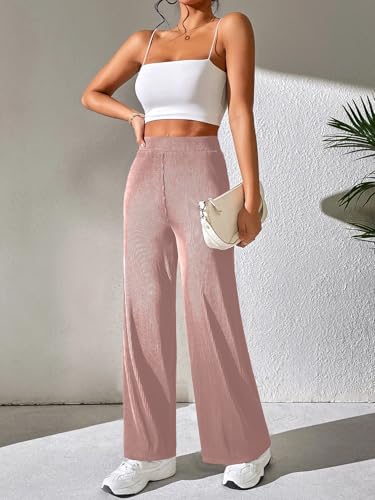 Image of Preneum Women High Waist Korean Wide Leg Trousers, Loose Fit Casual Lounge Pants, Travel, Office & Streetwear Comfortable Stylish Bottom Wear (Available Plus Size)