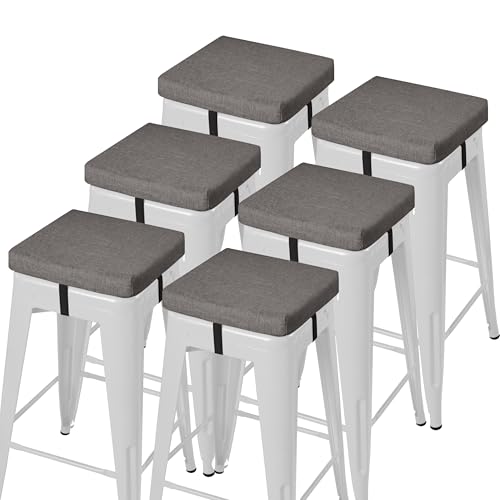 Image of AddGrace Anti-Slip Bar Stool Cushions Square Bar Stool Seat Cushions with Ties Set of 6 Small Square Chair Pads with Machine Washable Cover 12 inchX12 inchX2 inch (Light Grey)