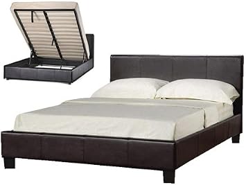 Storage Bed Faux Leather Double 4ft6in Ottoman Prado Black
