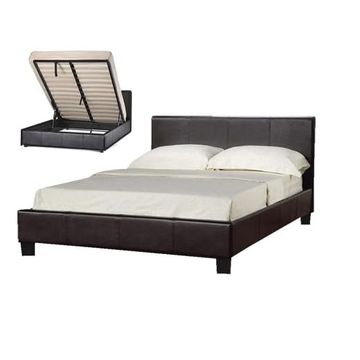 Comfy Living Storage Bed Faux Leather Double 4ft6in Ottoman Prado Black