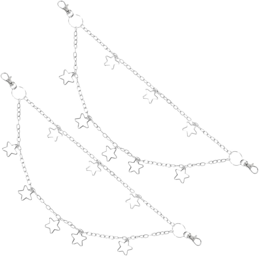 NUOBESTY 2pcs Star Pendant Layered Pants Chain Silver Zinc Alloy Charm