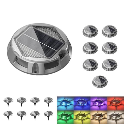 Solar Dock Lights IP68 Waterproof – 8 Color Outdoor LED Deck and Path Lights with 3 Lighting Modes,10-Ton Pressure Resistance, Long-Lasting 600mAh Battery for Garden, Steps, Driveway (8 Pack)