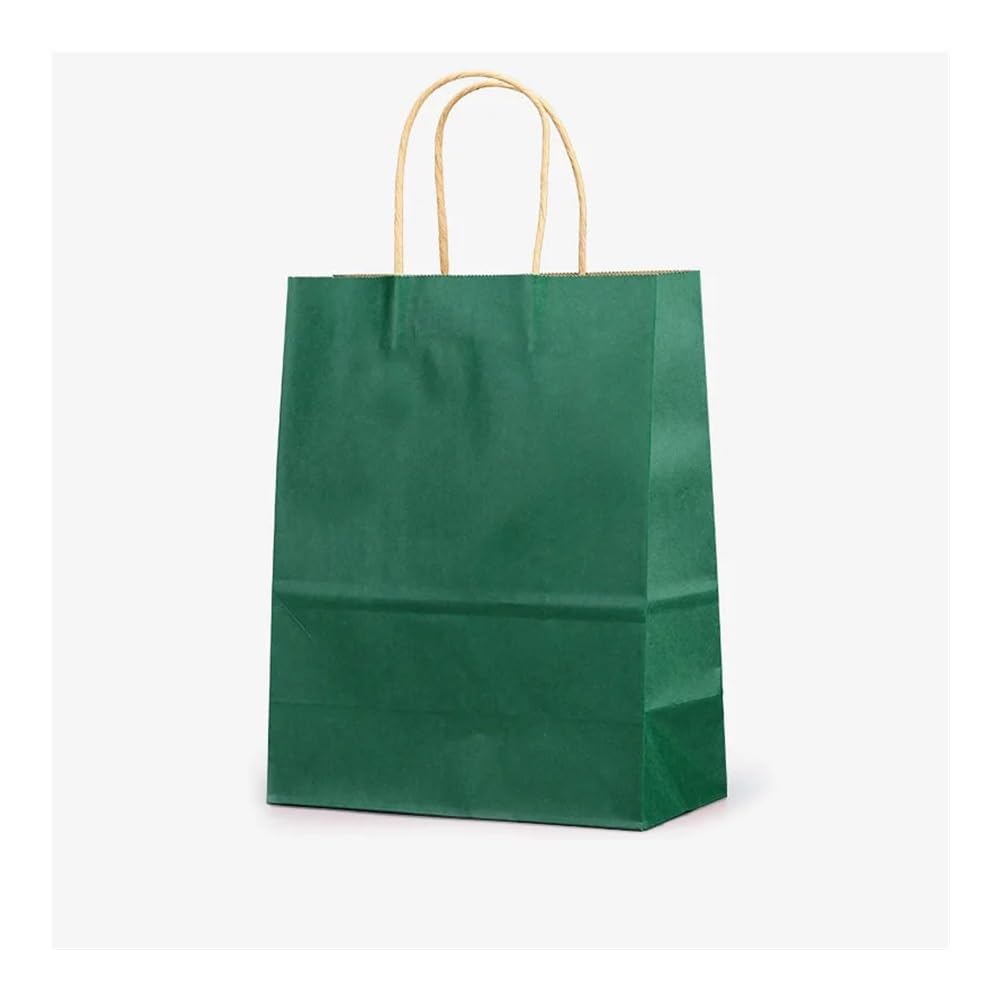 25/50 bolsas de regalo de papel kraft marrón con asa, bolsas de regalo de boda, Bir0hday, para pequeñas compras al por menor (verde, 50 unidades, 15 x 8 x 21 cm)