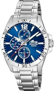 LOTUS Reloj Hombre Analógico de Acero Inoxidable 316l Plateado - Movimiento de Cuarzo - Cristal Mineral de Alta Resistencia - Resistente al Agua 5 ATM - Multifunción 18812/1