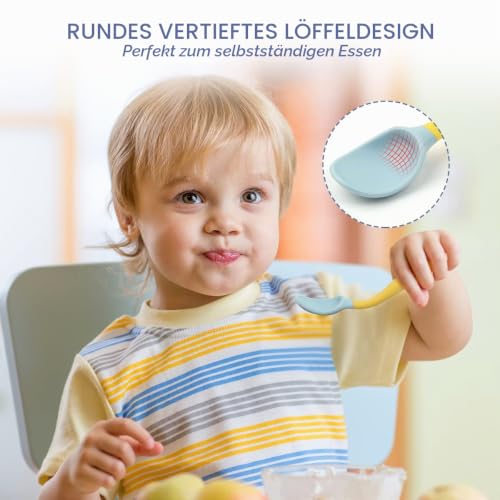 Foto von Vicloon Babylöffel, 2 Set Baby-Fütterlöffel Lernlöffel BPA-frei, weicher Perfekter selbstflexibler Lernlöffel Fütterungs-Trainingslöffel for Babies 6 Months and Older (Grün Gelb)