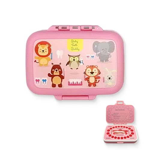 Boîte à dents de lait en plastique - Motif animaux mignons - Pour filles et garçons - Cadeau d'anniversaire de Noël (rose)