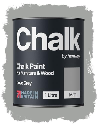 Hemway Chalk Paint Dove Grey Furniture Paint 1L, Matt Finish Shabby Chic, Chalk Furniture & Walls, Quick Dry & 1 Coat
