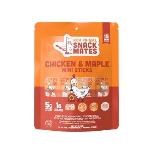 Snack Mates by The New Primal, Chicken & Maple Stick, All-Natural Chicken, High Protein and Low Sugar Kids Snack, Certified Paleo, Certified Gluten-Free, Lunchbox Friendly, 0.5 oz, Pack of 5