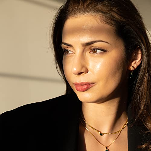 Emerald Baguette Cz Dangle Hoops | 14K Gold Plated Sterling Silver | Emerald-Cut Green Crystal Drop Huggie Earrings #TOP3