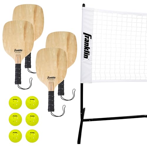 Image of Half Court Size Pickleball Net by Franklin Pickleball - Includes 10ft Net, (4) Paddles, and (6) X-40 USA Pickleball Approved Pickleballs