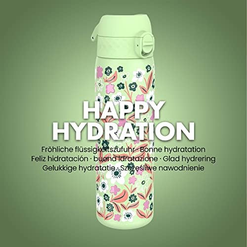 Ion8 Leak Proof Slim Water Bottle, Vacuum Insulated, Teal Floral, 500 ml 17 oz