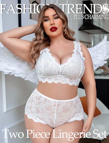 Image of Avidlove Plus Size Lingerie Set for Women Sexy Lace Halter Bralette High Waist Panty Set