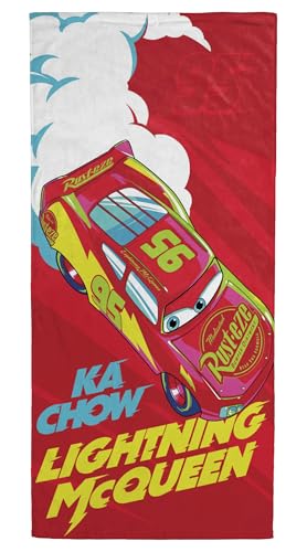 Jay Franco Children Beach Towel - 100% Cotton Super Soft Absorbent Bath Towel 28 x 58 Inch Lightweight for Travel Official Licensed Product Red - Cars