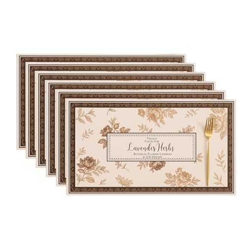 Image of YELONA Leather Dining Table Placemats Set of 6 - Waterproof, Heat Resistant, Anti-Slip, Easy to Clean Table Mats for Dining Table, Kitchen & Home Decor (Taupe Beige, 40 x 30 cm)