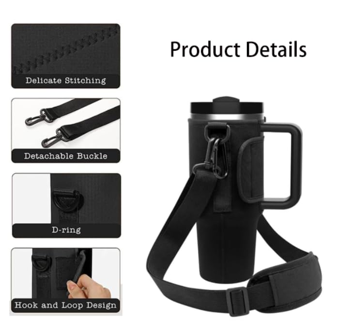 Image of ZIBUYU Water Bottle Carrier Bag, Black Cup Holder with Strap Tumbler Cup Bag Accessories, Fits Most Tumblers & Bottles, Hands-Free Convenience for Daily Use, Outdoor, Gym, and Travel