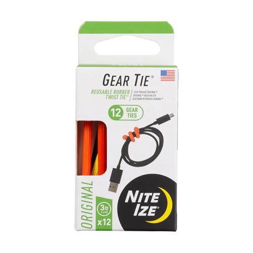 Nite Ize Gear Tie Original ProPacks - Reusable Rubber Twist Ties for Indoor & Outdoor Use - Bendable Wire Interior - Durable Rubber Exterior - Secure Grip - Assorted Colors 3 (12 Pack)