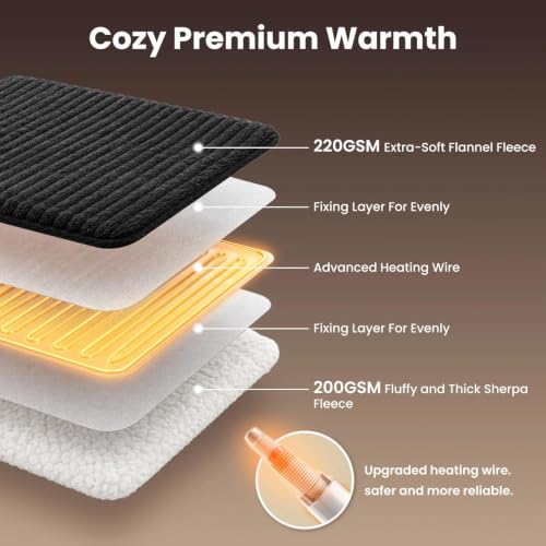 Image of Homemate Electric Heated Blanket Twin Size - 62 inchx84 inch Heating Blanket Twin Size 1 /2 /4 /6 /8 Hours Auto-Off 10 Heat Level Over-Heat Protection Soft Flannel Sherpa ETL Certification