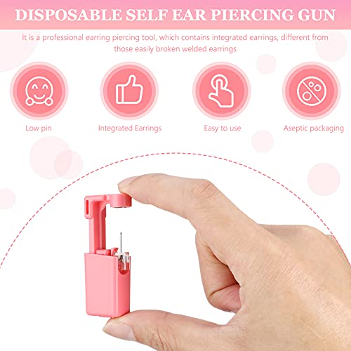 Honoson 6 Pieces Disposable Ear Piercing Gun Kit with Earrings - Self Ear Piercer for Men and Women, Portable Body Piercing Tools, Includes Studs (Pink, Bead Style)3