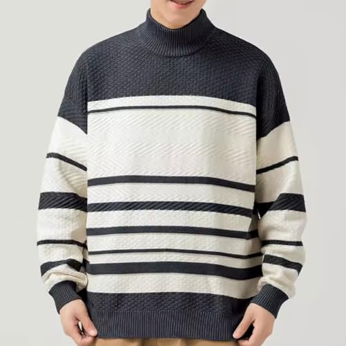 EERINESS Męskie swetry w paski Jesień i Zima Chłopcy Okrągły Neck Sweter Koszula Szeroki Dół Dzianiny Męskie Z Długim Rękawem Casual Mężczyźni (Color : A, Size : 3XL)