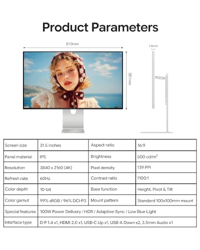 Kuycon P32D Monitor projektowy 31,5 cala 4K UHD IPS 3840×2160 60Hz HDR (Plaster miodu – ze stojakiem)