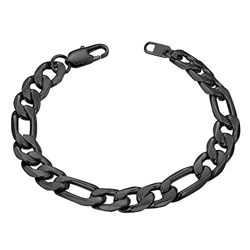 ChainsHouse Figaro Link Chain Bracelet, Mens Gold Bracelet Stainless Steel/Black/14K Gold Plated Wrist Figaro Bracelets for Men Women, 6MM-13MM, 7.5"/8.3", Send Gift Box a: 6mm-gold 8.3 Inch