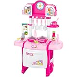 BRICOZONE Cucina Giocattolo Per Bambini Con Luci E Suoni Set Cucina Con Accessori Rubinetto Con Riciclo Acqua Fornelli E Forno Apribili Gioco Di Ruolo 3 8 Anni (Rosa)