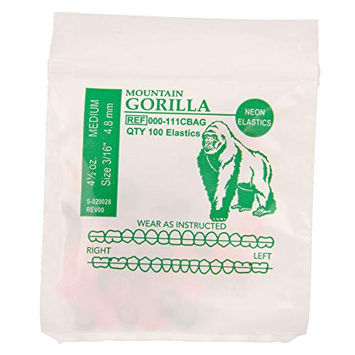 American Orthodontics Elastics Wildlife Gorilla | Assorted Neon, Medium, 4.5 Oz, 3/16' Size, 75 Packs Per Box, 7,500 Elastics | Made in The USA | Neon Colors, Top Quality Latex Tubing