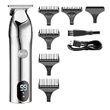 DAXXIN Hair Clippers, Professional Cordless LCD Hair Trimmer Beard Clipper Barber Shop Rechargeable Hair Cutting Machine USB(Silver)