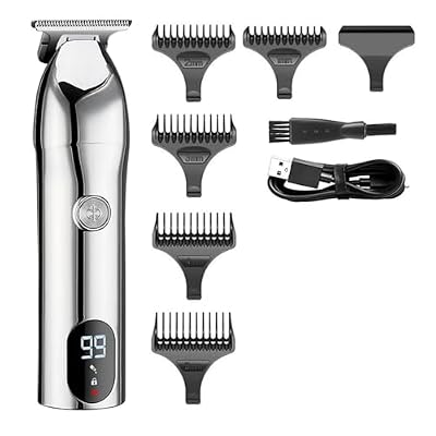 DAXXIN Hair Clippers, Professional Cordless LCD Hair Trimmer Beard Clipper Barber Shop Rechargeable Hair Cutting Machine USB(Silver)