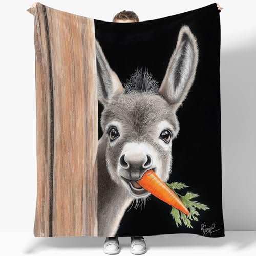 Mantas para Sofá 180 x 200 cm Manta de Franela Dibujos Animados Burro Lindo Sherpa para Niños y Adultos Negro Manta Estampada para Hogar Oficina Viaje Acogedora Manta de Lana