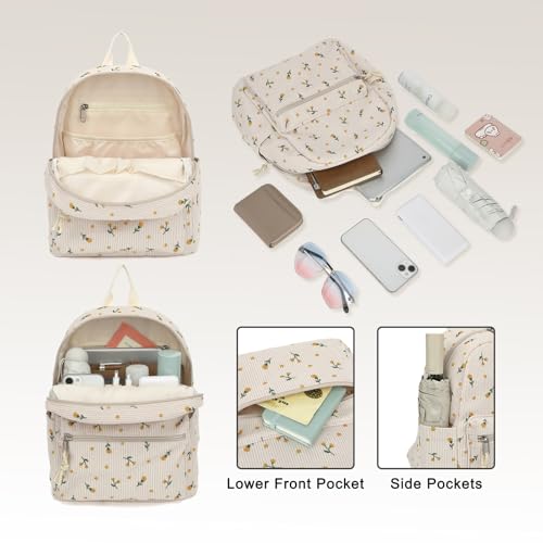 Image of Corduroy Womens Mini Backpack Girls Small Backpack Purse Fashion Casual Daypack School Bookbag (Flowers Yellow)