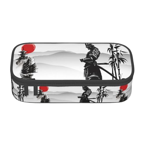 Image of Watercolor Japanese Samurai Bushido Large Pencil Case, Pencil Pouch With Zipper Compartments Stationery Pencil Bag For Kids Teens Students School Supplies